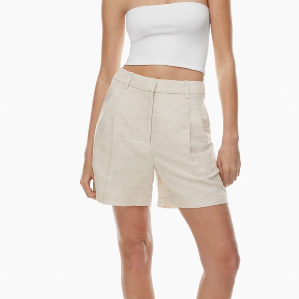 Aritzia High Waist Linen Blend Shorts in Light Beige